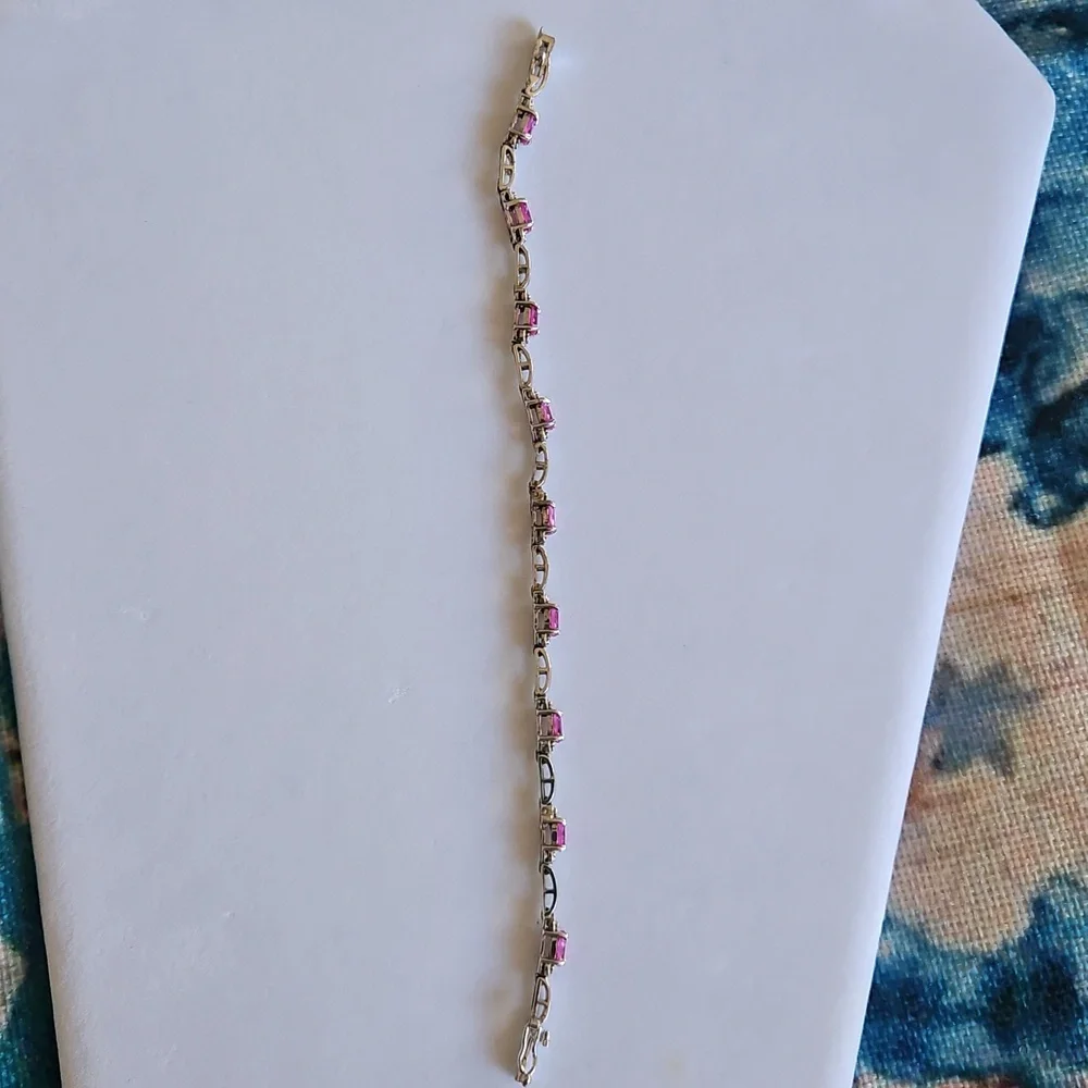 Signature Sterling Silver Pink Rhinestone Tennis Bracelet - Picture 16 of 16